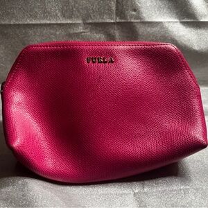 Furla Pink Saffiano Leather Cosmetic Pouch Gold Logo